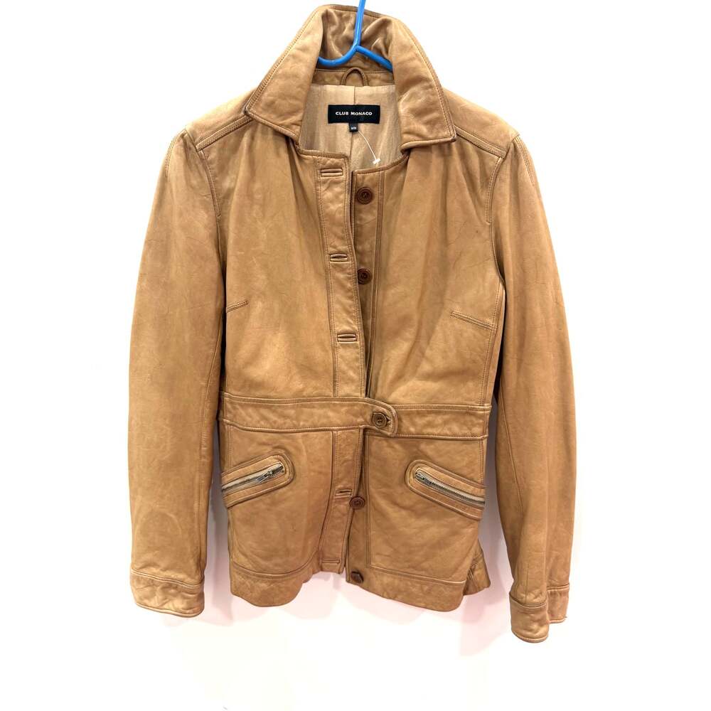 Vintage Club Monaco Tan button down front leather jacket size m